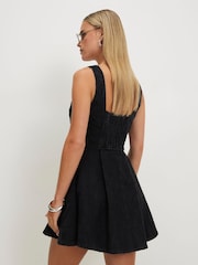 River Island Black Petite Denim Embroidered Swing Dress - Image 4 of 4