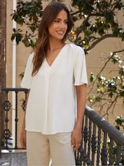 Threadbare Ivory V-Neck Flutter Sleeve Blouse - Image 1 of 5