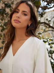 Threadbare Ivory V-Neck Flutter Sleeve Blouse - Image 5 of 5