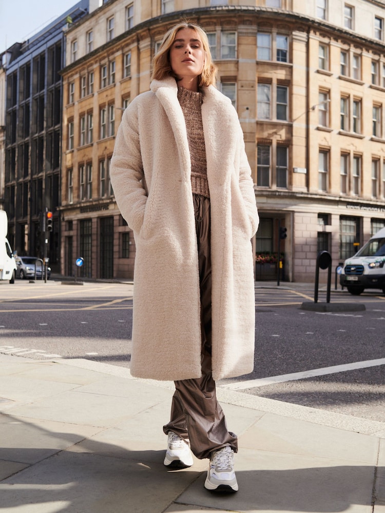 Winter White Teddy Borg Long Coat - Image 1 of 6
