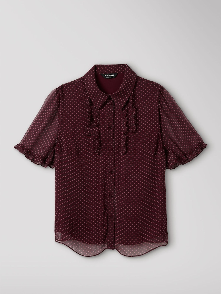 Whistles Red Polka Dot Sheer Sleeve Shirt - Image 1 of 1