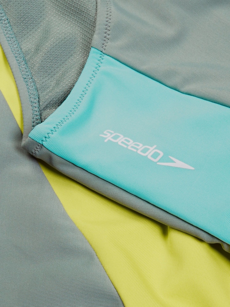 Speedo Green 8-004033 L/S Zip Colorblock Swimsuit 1 Piece - Image 12 of 12