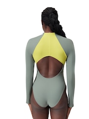 Speedo Green 8-004033 L/S Zip Colorblock Swimsuit 1 Piece - Image 2 of 12