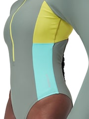 Speedo Green 8-004033 L/S Zip Colorblock Swimsuit 1 Piece - Image 4 of 12