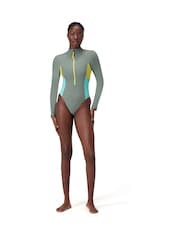 Speedo Green 8-004033 L/S Zip Colorblock Swimsuit 1 Piece - Image 6 of 12