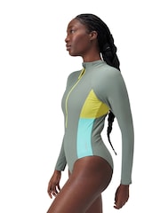 Speedo Green 8-004033 L/S Zip Colorblock Swimsuit 1 Piece - Image 7 of 12