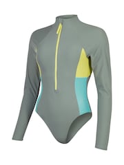 Speedo Green 8-004033 L/S Zip Colorblock Swimsuit 1 Piece - Image 8 of 12