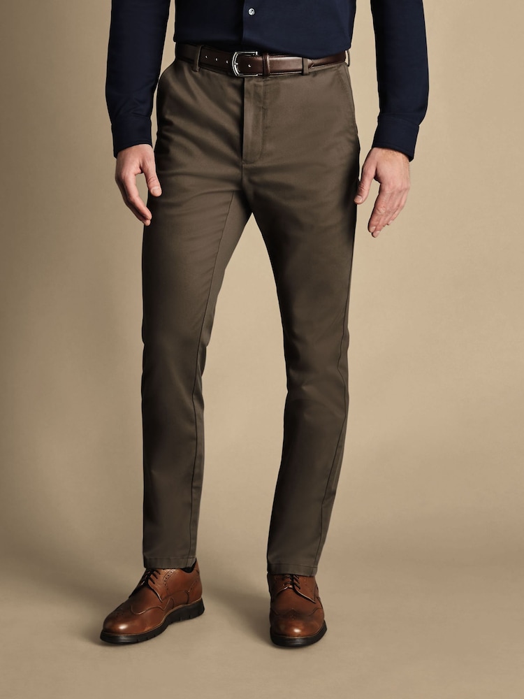 Charles Tyrwhitt Brown French Classic Fit Ultimate non-iron Chino Trousers - Image 1 of 5
