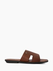 Dune London Brown Initials Tumbled Leather Flat Sandals - Image 1 of 6