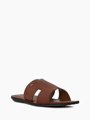Dune London Brown Initials Tumbled Leather Flat Sandals - Image 3 of 6