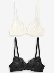 Black/Cream Non Pad Balcony Embroidered Bras 2 Pack - Image 8 of 10