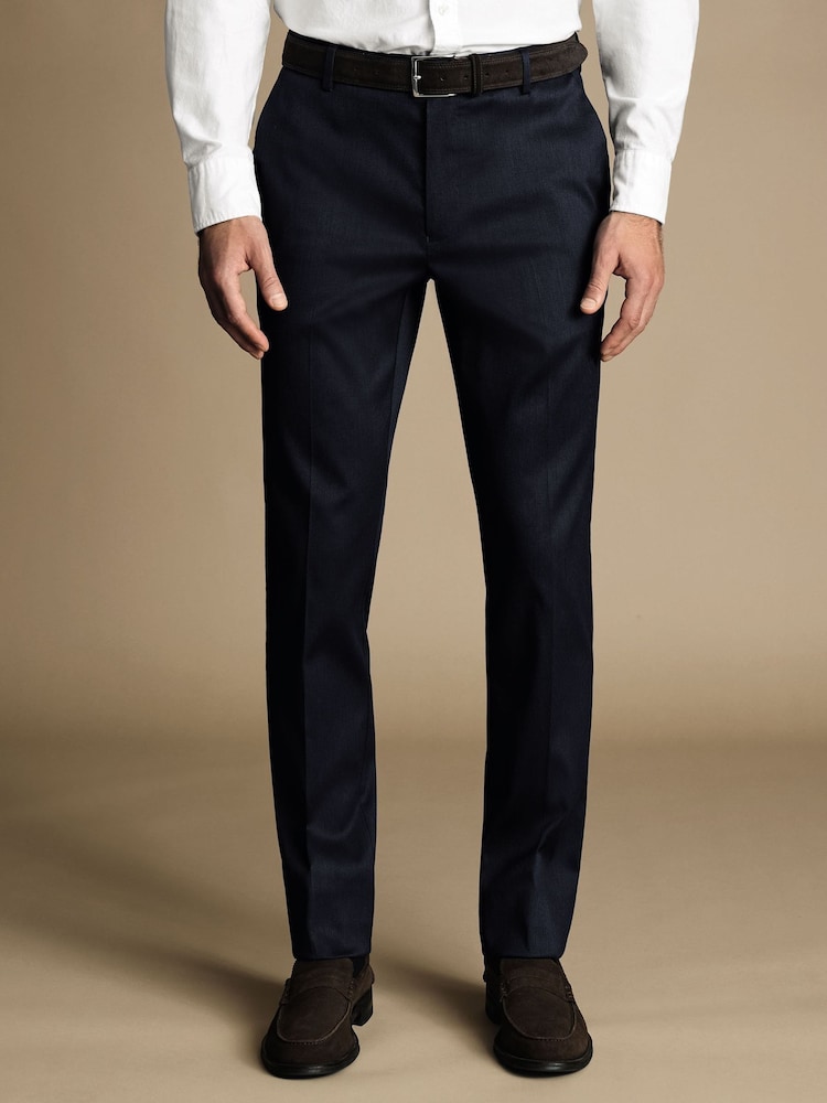 Charles Tyrwhitt Blue Classic Fit Smart Texture Trousers - Image 1 of 5