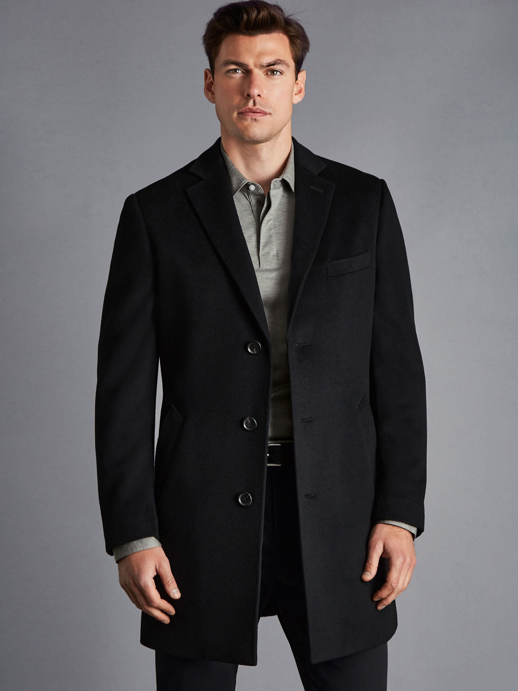Charles Tyrwhitt Black Pure Wool Overcoat