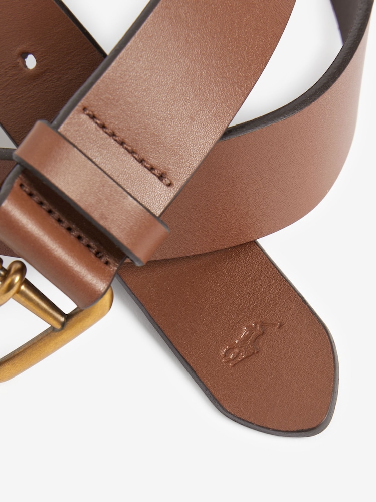 Buy Polo Ralph Lauren Tan Brown Saddle Leather Logo Belt  display picture 3