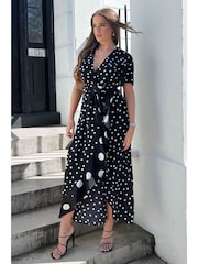 Girl In Mind Black Polka Dot Farren Wrap Maxi Dress - Image 1 of 4