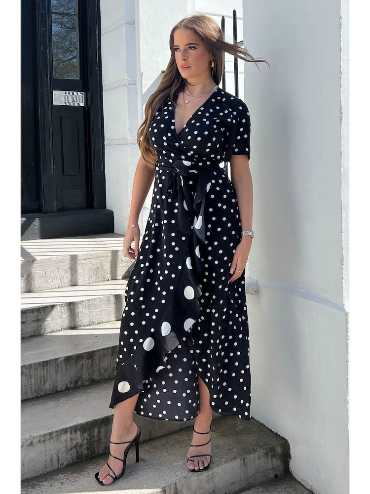 Girl In Mind Black Polka Dot Farren Wrap Maxi Dress - Image 1 of 4