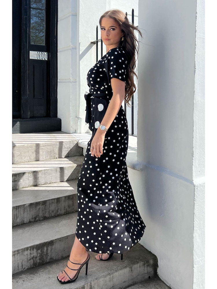 Girl In Mind Black Polka Dot Farren Wrap Maxi Dress - Image 2 of 4
