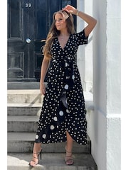 Girl In Mind Black Polka Dot Farren Wrap Maxi Dress - Image 4 of 4