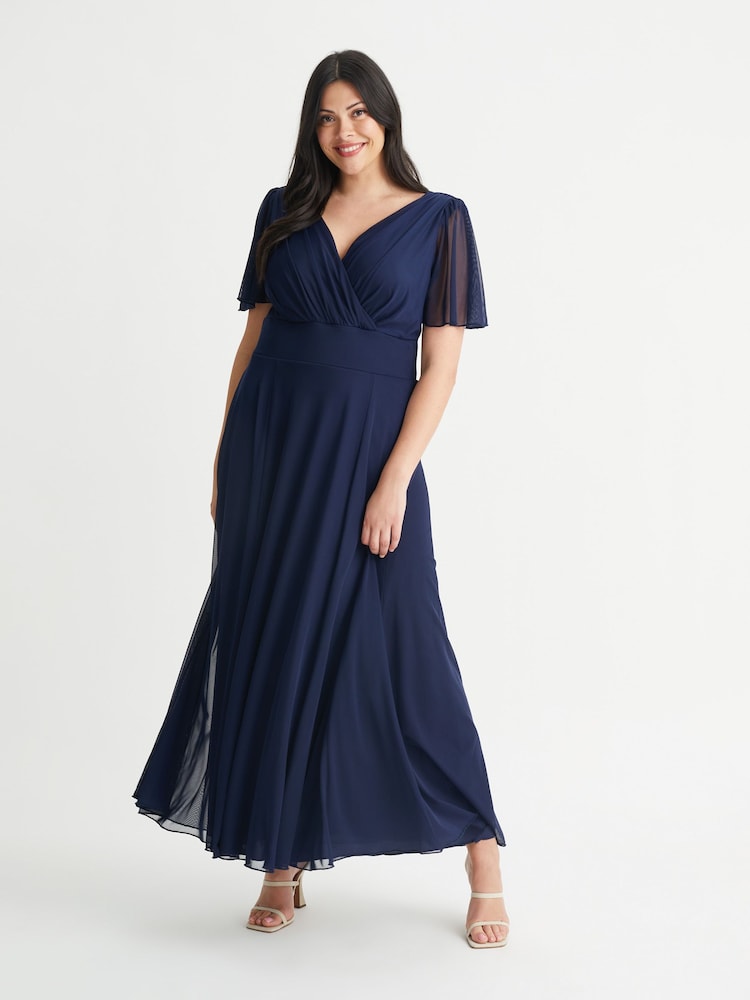 Blau - Scarlett & Jo – Maxikleid mit Flügelärmeln, Curve - Bild 1 von 4 Blau - Scarlett & Jo – Maxikleid mit Flügelärmeln, Curve - Bild 1 von 4