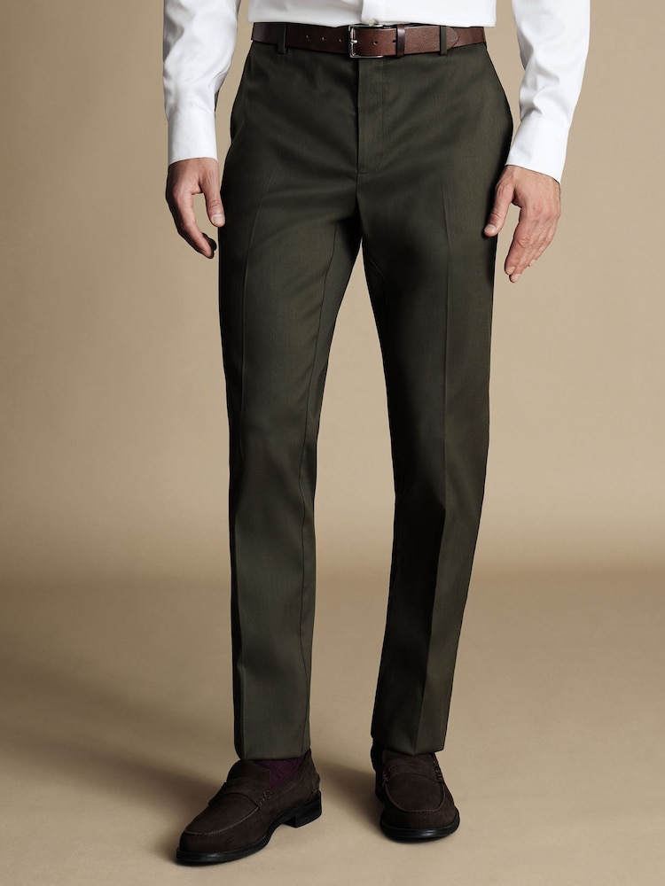 Charles Tyrwhitt Green Classic Fit Smart Texture Trousers - Image 1 of 5