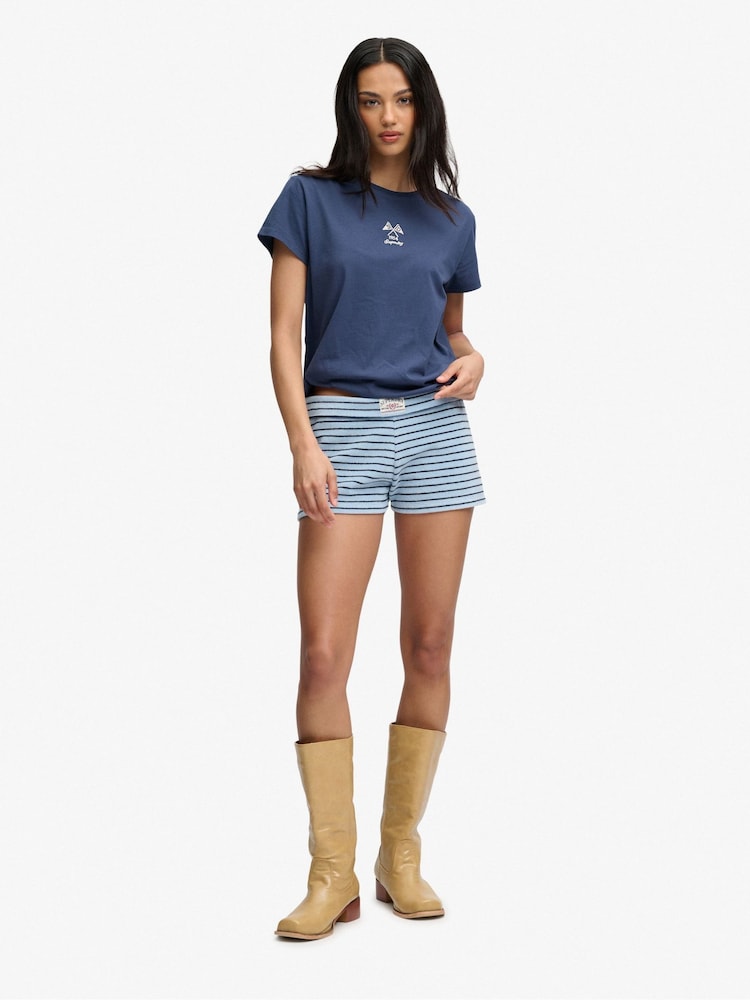 Superdry Blue Athletic Essentials Fold Over Towelling Shorts - Image 1 of 6