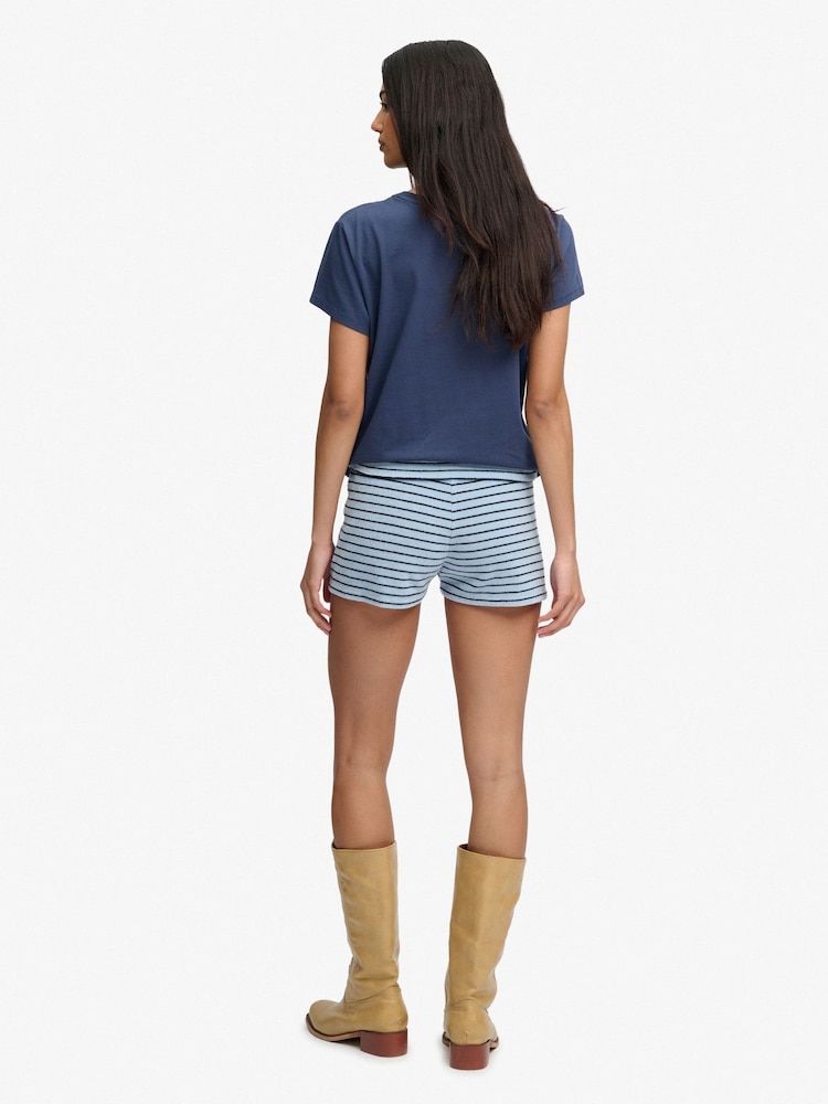 Superdry Blue Athletic Essentials Fold Over Towelling Shorts - Image 2 of 6