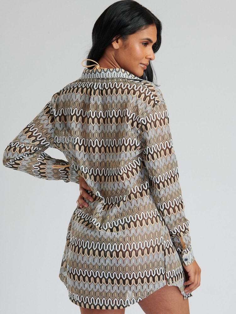 South Beach Brown Crochet Beach Bikini Overshirt - Image 2 of 5
