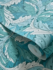 Clarke & Clarke William Morris Designs Teal Blue Acanthus 10.05M Wallpaper - Image 2 of 2