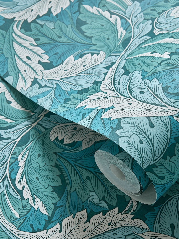 Clarke & Clarke William Morris Designs Teal Blue Acanthus 10.05M Wallpaper - Image 2 of 2