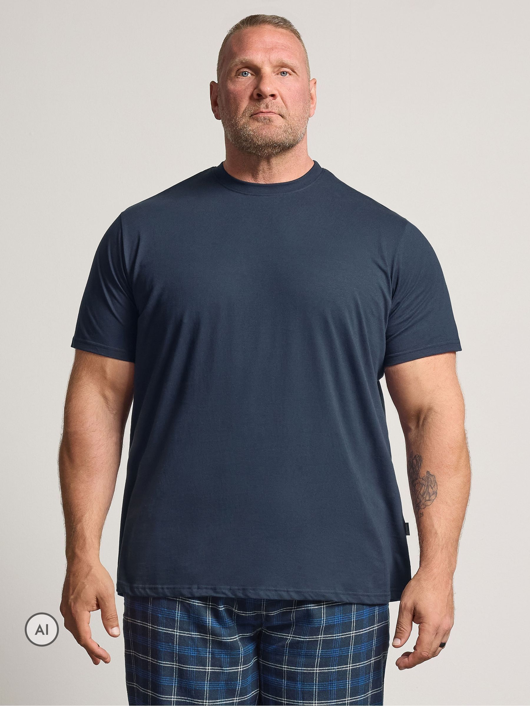 Badrhino Big & Tall Men's Blue Jersey Henley & Woven Bottoms Set