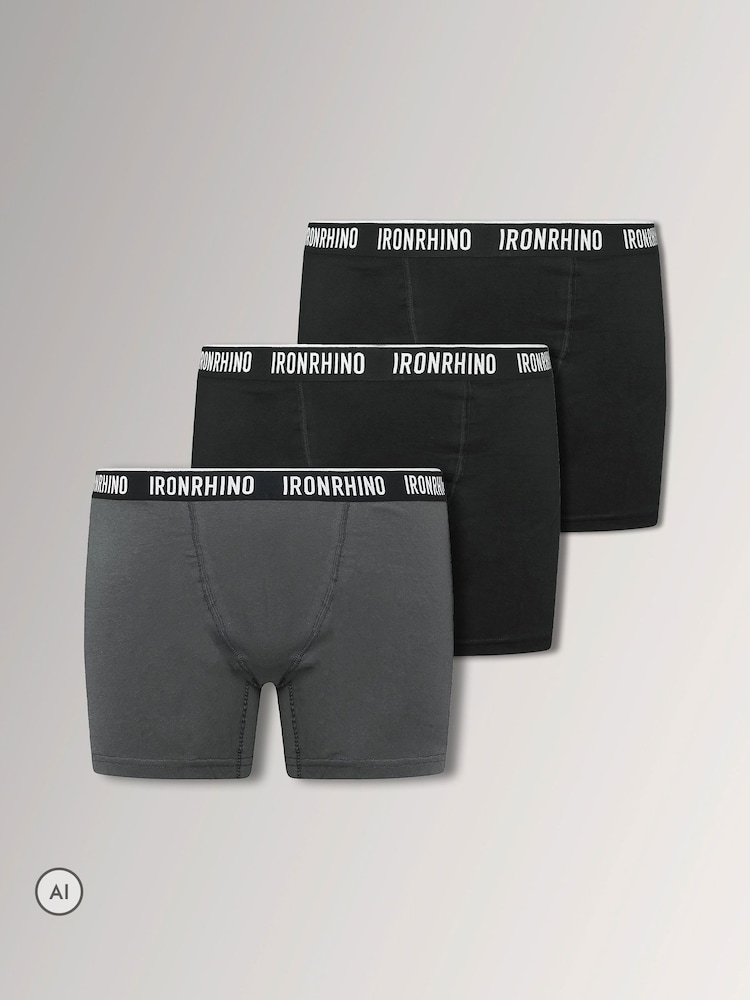 BadRhino Big & Tall Black IronRhino 3 Pack Boxers - Image 1 of 5 BadRhino Big & Tall Black IronRhino 3 Pack Boxers - Image 1 of 5