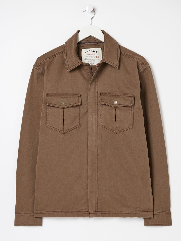 FatFace Brown Bowd Zip Front Overshirt - Image 4 of 4