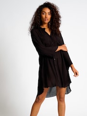 South Beach Black Nehru Collar Double Pocket Beach Shirt - Image 1 of 4