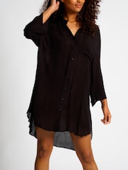 South Beach Black Nehru Collar Double Pocket Beach Shirt - Image 4 of 4