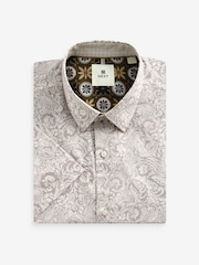 Neutral Brown Paisley Regular Fit Printed Short Sleeve Shirt - Image 1 of 2