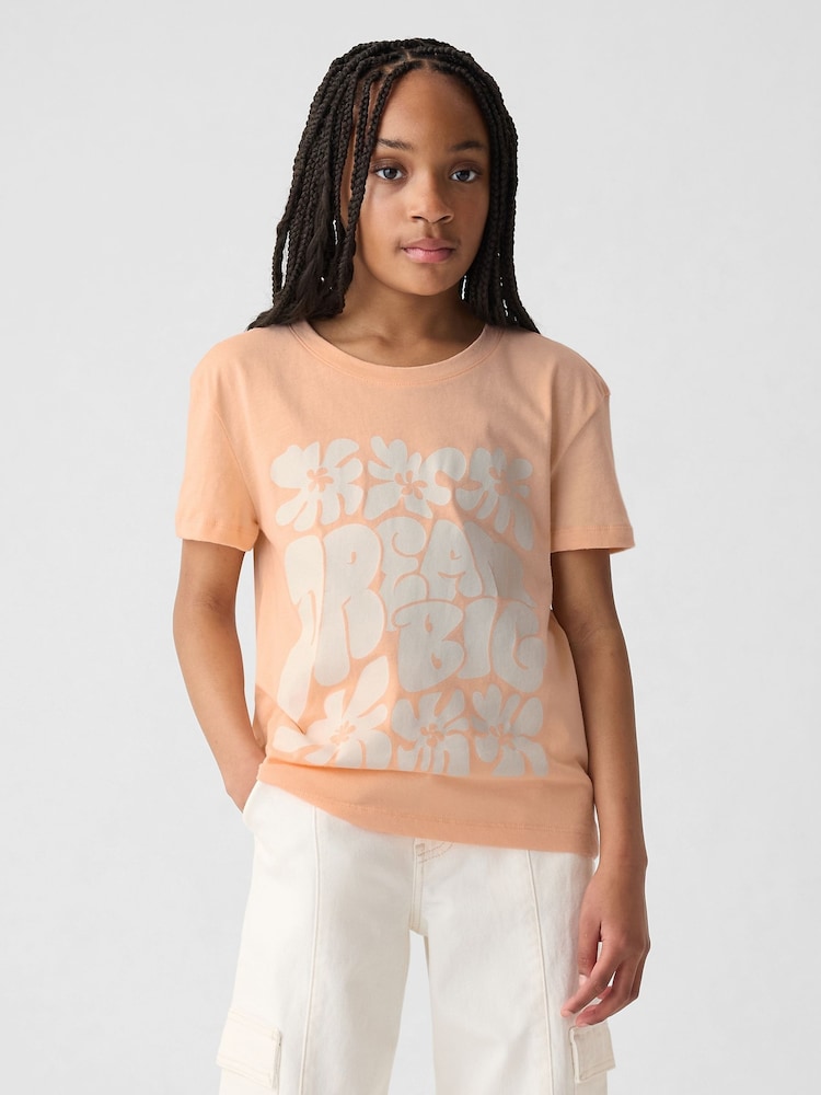 Gap Orange Flower Slogan Graphic Crew Neck Short Sleeve T-Shirt (4-13yrs) - Image 1 of 4