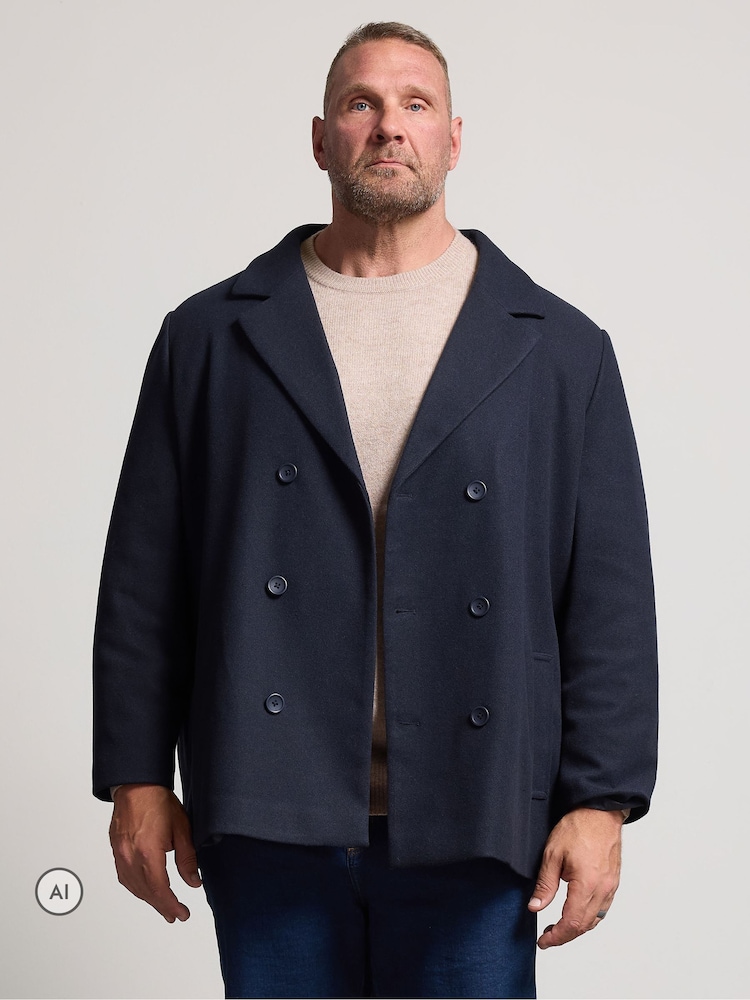 BadRhino Big & Tall Blue Double Breasted Pea Coat - Image 1 of 6 BadRhino Big & Tall Blue Double Breasted Pea Coat - Image 1 of 6