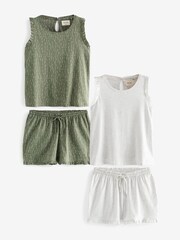 Green/Grey 2 Pack 100% Cotton Vest Short Set Pyjamas - Image 1 of 5