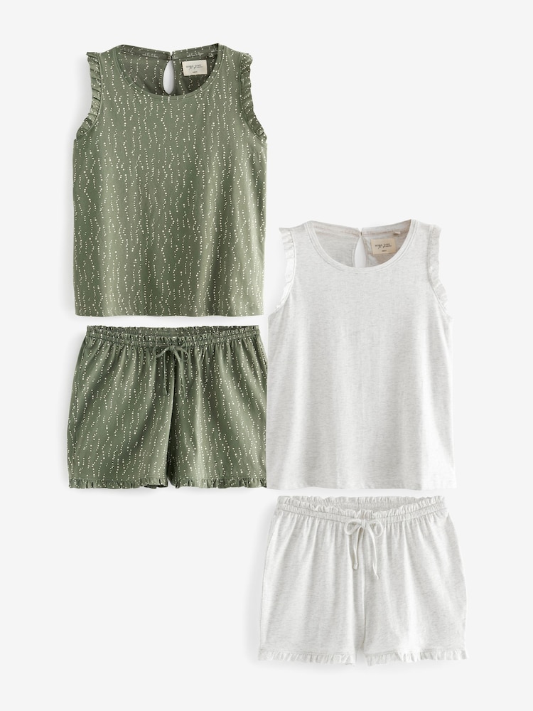 Green/Grey 2 Pack 100% Cotton Vest Short Set Pyjamas - Image 1 of 5
