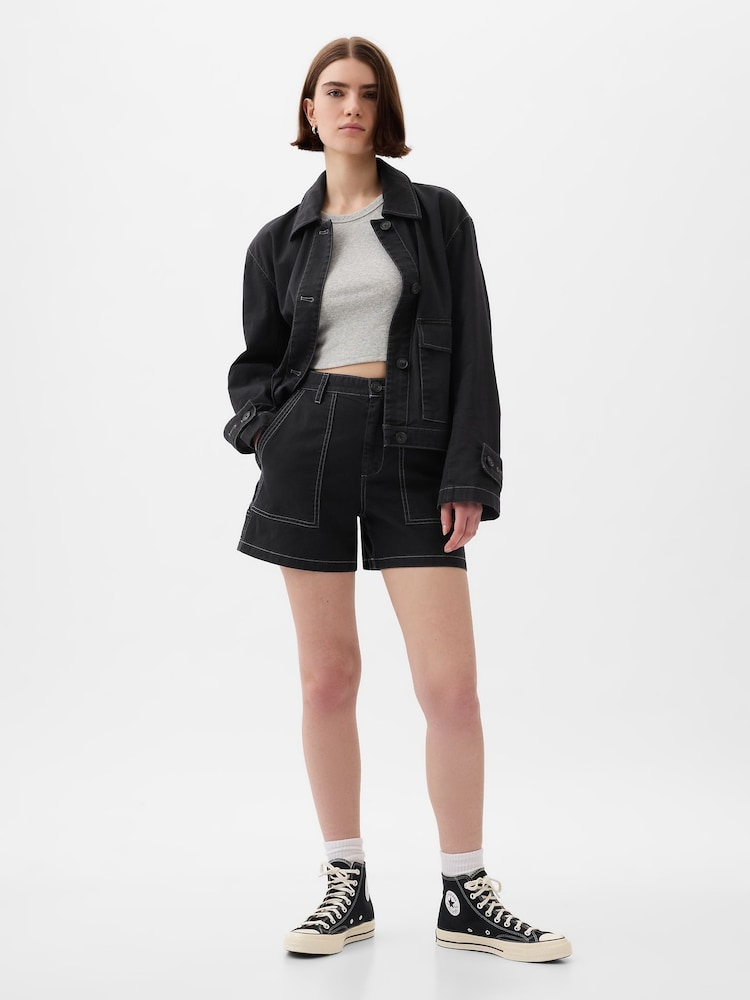 Gap Black Cotton Twill Carpenter Shorts - Image 1 of 10 Gap Black Cotton Twill Carpenter Shorts - Image 1 of 10