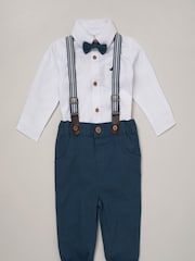 Little Gent Baby 100% Cotton Mock Shirt Bodysuit and Braces Dungarees 3 Piece Gift Set - Image 1 of 4