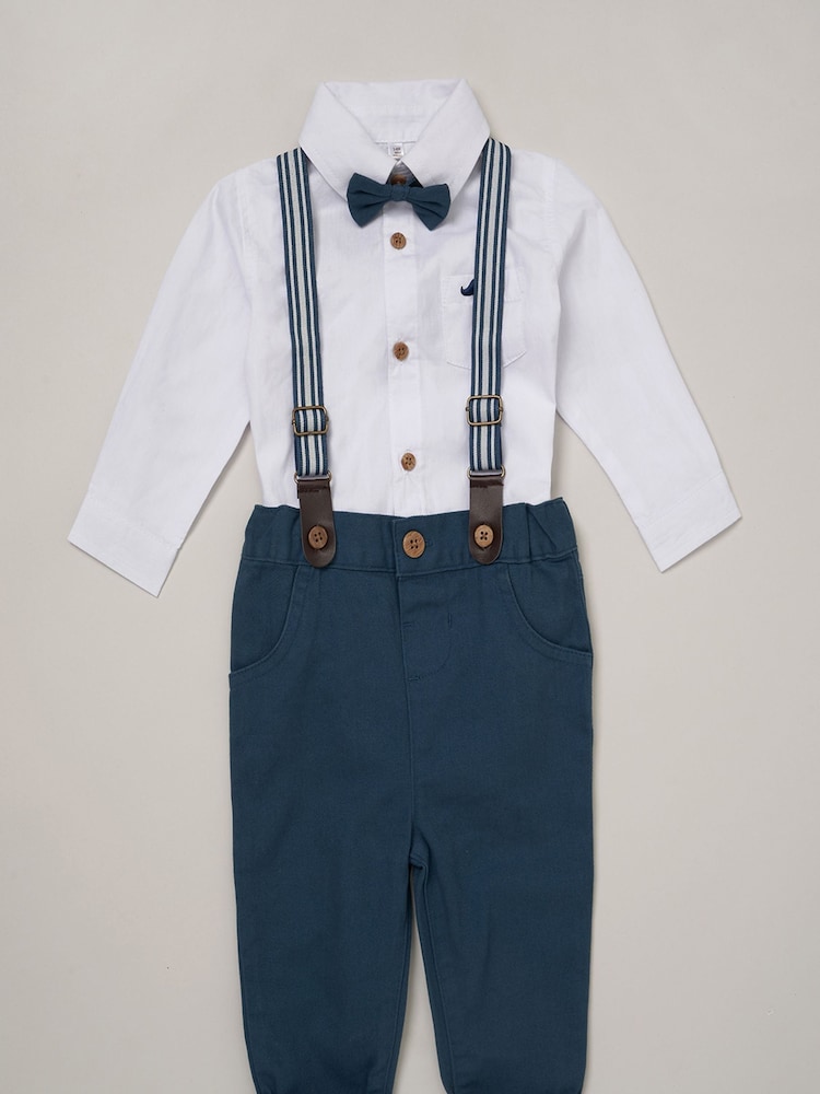 Little Gent Baby 100% Cotton Mock Shirt Bodysuit and Braces Dungarees 3 Piece Gift Set - Image 1 of 4