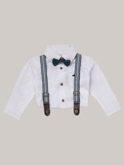 Little Gent Baby 100% Cotton Mock Shirt Bodysuit and Braces Dungarees 3 Piece Gift Set - Image 2 of 4