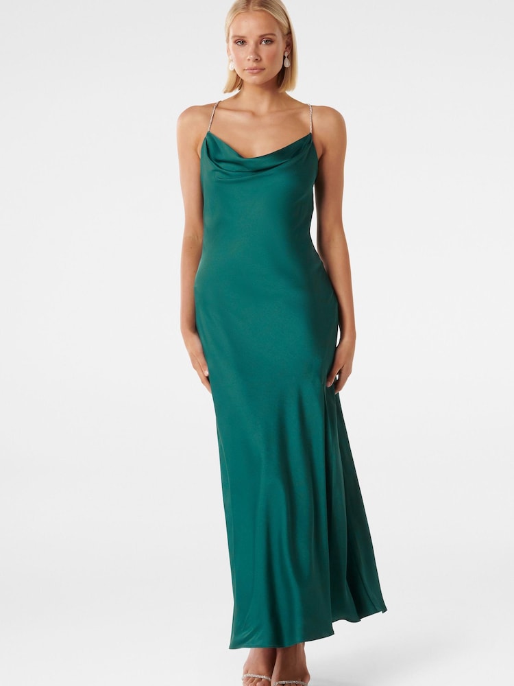Forever New Green Hannah Diamante Strap Satin Dress - Image 1 of 4