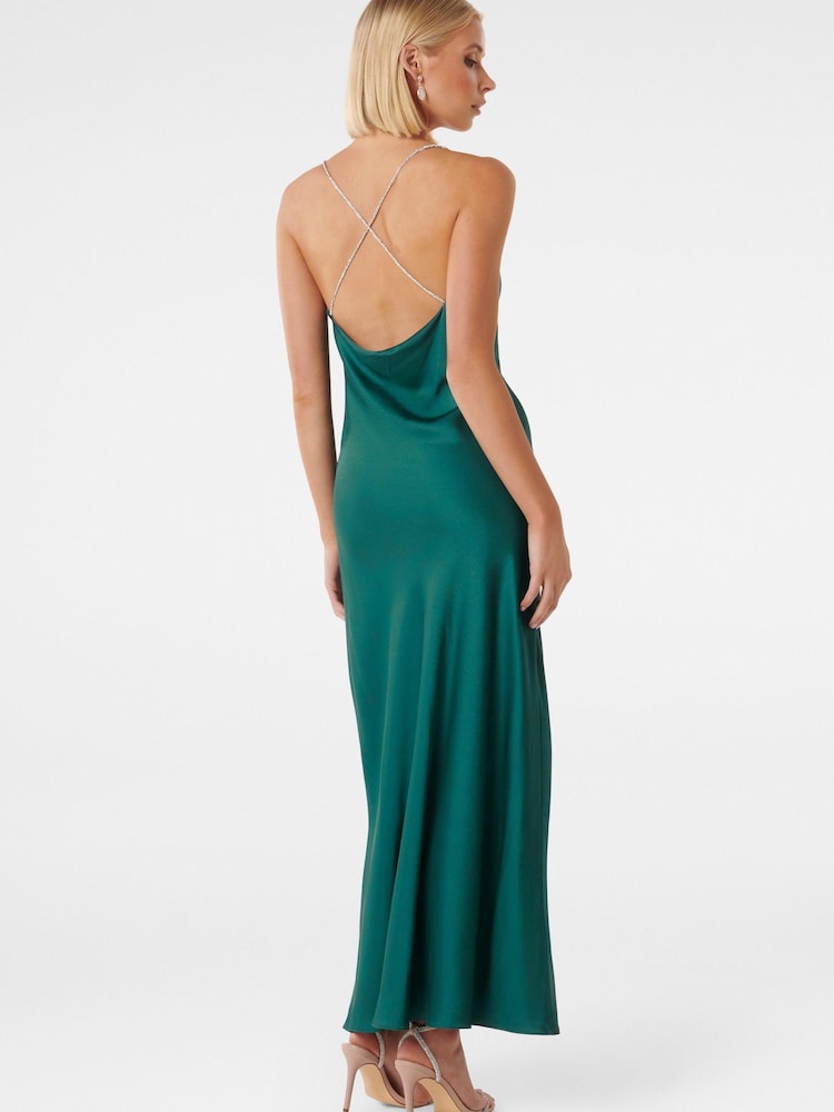 Forever New Green Hannah Diamante Strap Satin Dress - Image 2 of 4