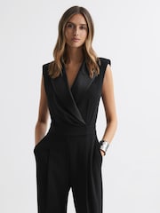 Reiss Black Saskia Satin Lapel Jumpsuit - Image 3 of 5