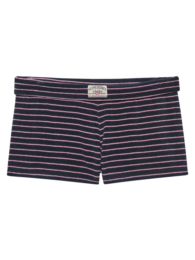 Superdry Blue Athletic Essentials Fold Over Towelling Shorts - Image 6 of 6 Superdry Blue Athletic Essentials Fold Over Towelling Shorts - Image 6 of 6