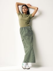 Khaki Green Cargo Midi Skirt - Image 2 of 8