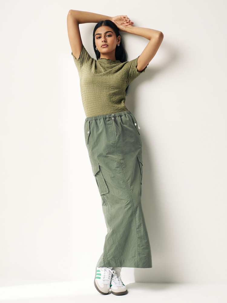 Khaki Green Cargo Midi Skirt - Image 2 of 8
