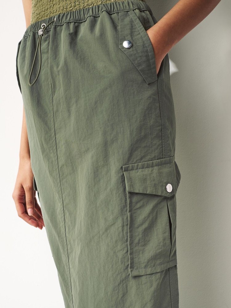 Khaki Green Cargo Midi Skirt - Image 3 of 8